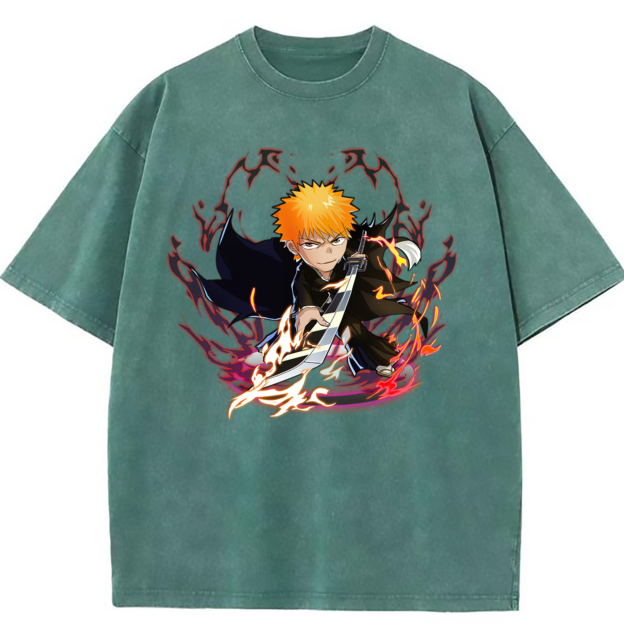 （画像用） ブリーチ 黒崎一護（くろさき いちご）BLEACH Kurosaki Ichigo 綿100% ヴィンテージ風 半袖Tシャツ（フロントプリント）